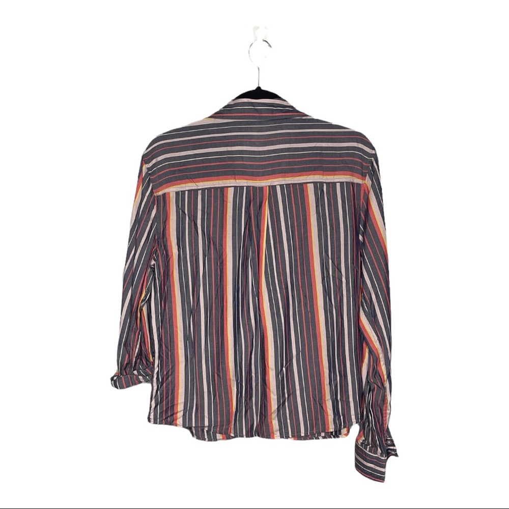 Express Gray Pink Striped Button Up Casual Top | Sp NWT - Picture 2 of 7